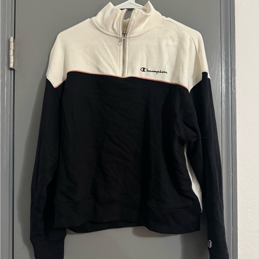 Champion Black and White Half-Zip Sweatshirt